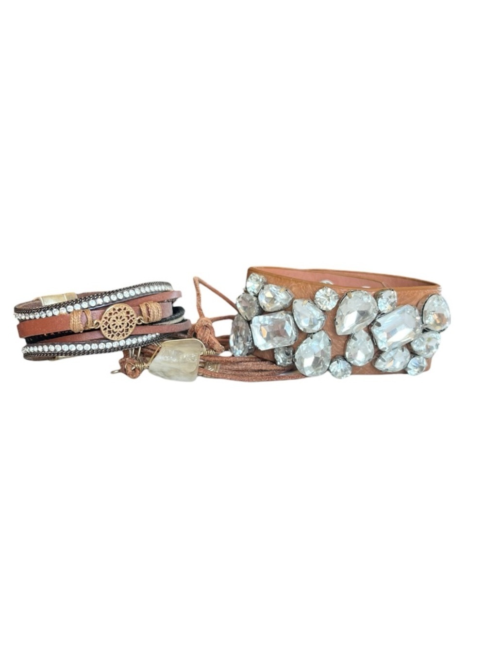 Brown Tan Leather Boho Western Jewelry Bracelet Lot- Set of 3
